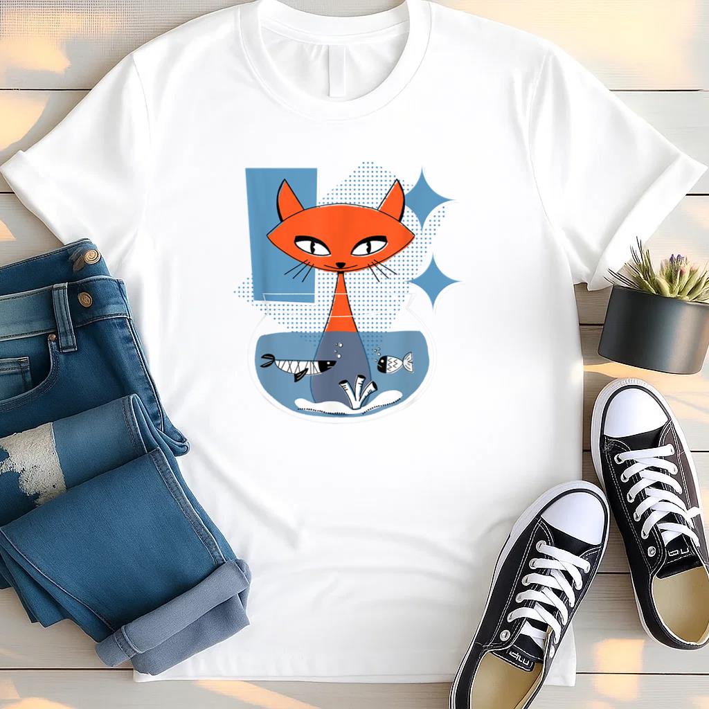 Atomic Cat With Fish Bowl T Shirt