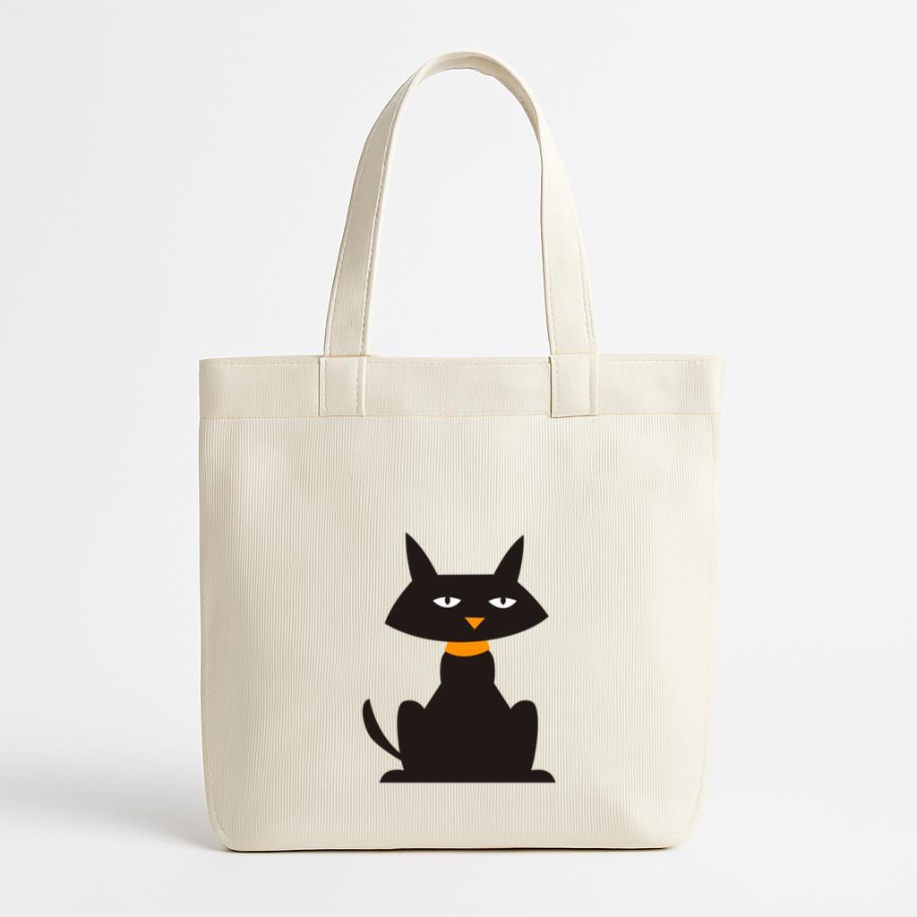 Black Cartoon Cat Canvas Tote Bag