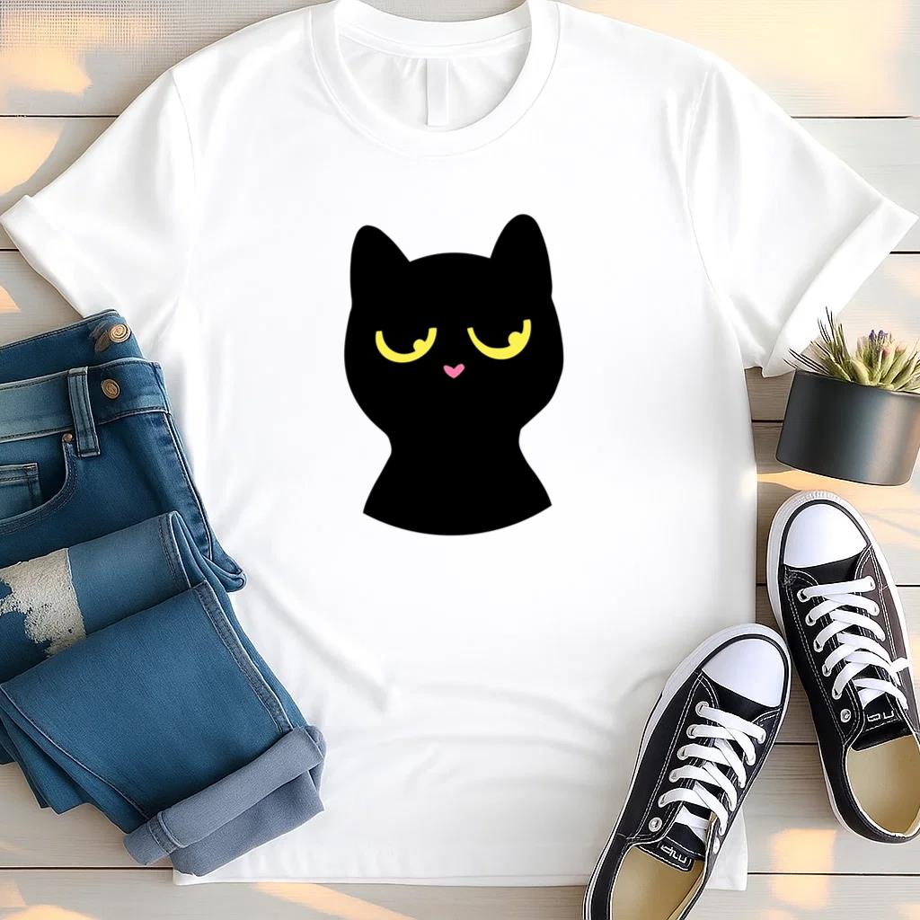 Black Cat Eyes Cartoon T Shirt