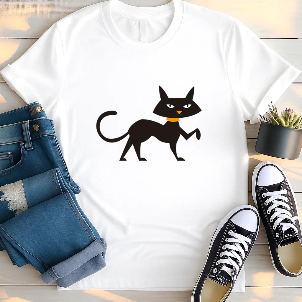 Black Cat Walking Cat Silhouette T Shirt