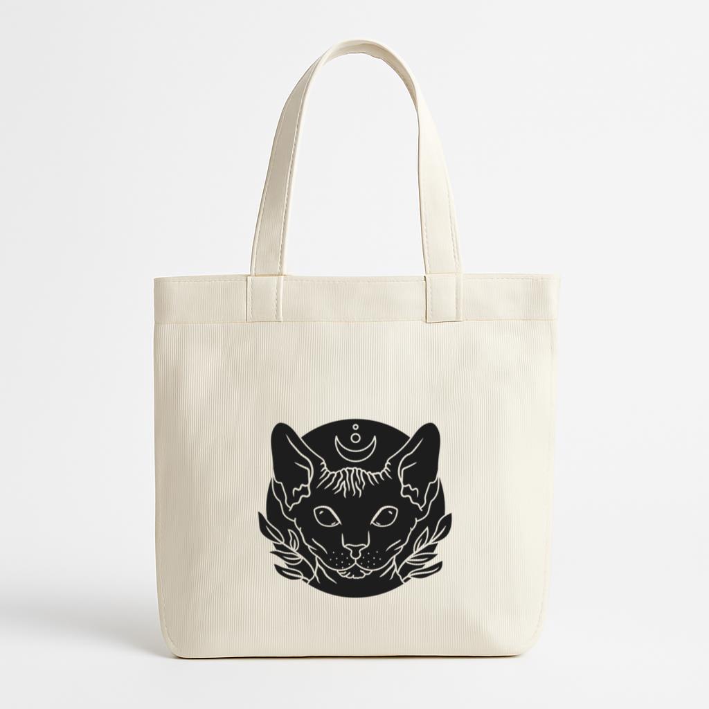 Black Cat With A Crescent Moon On Its Head Canvas Tote Bag