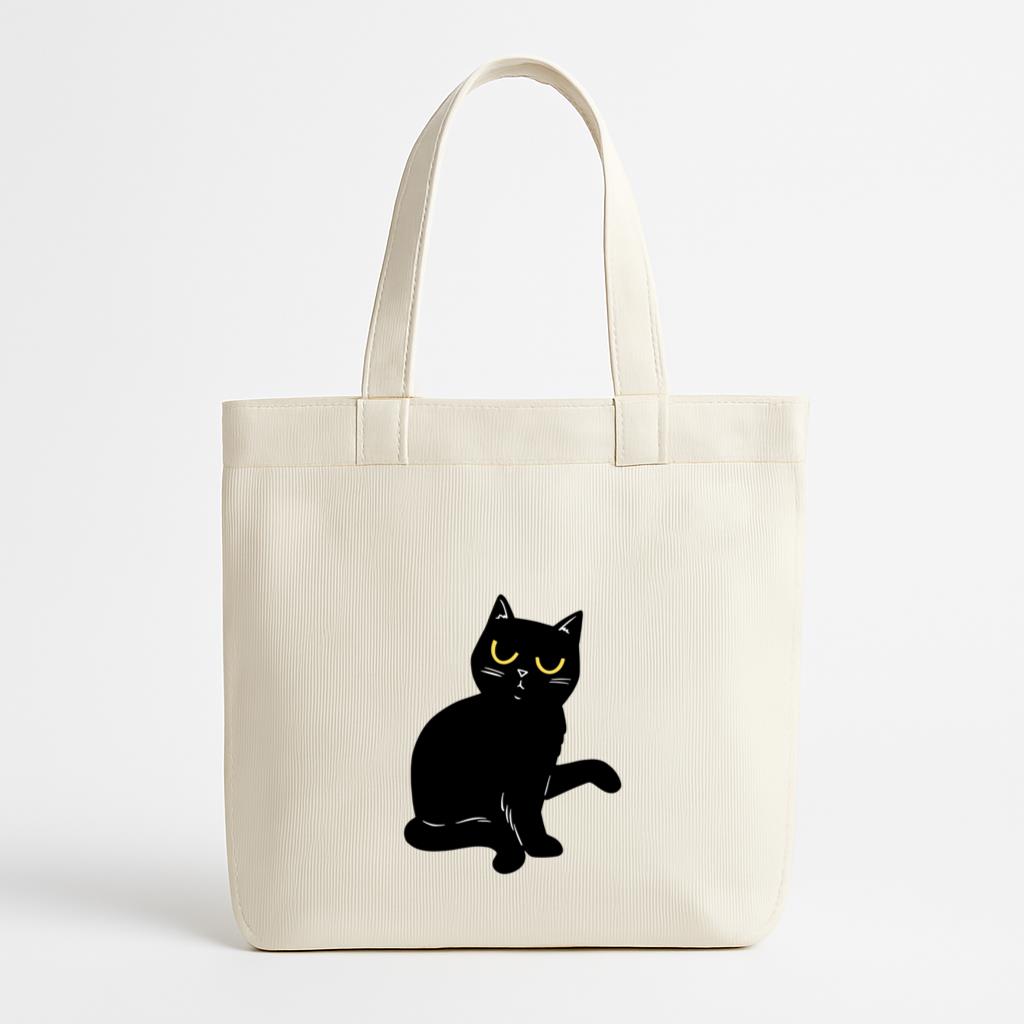 Black Cat With Yellow Eyes Sitting Canvas Tote Bag