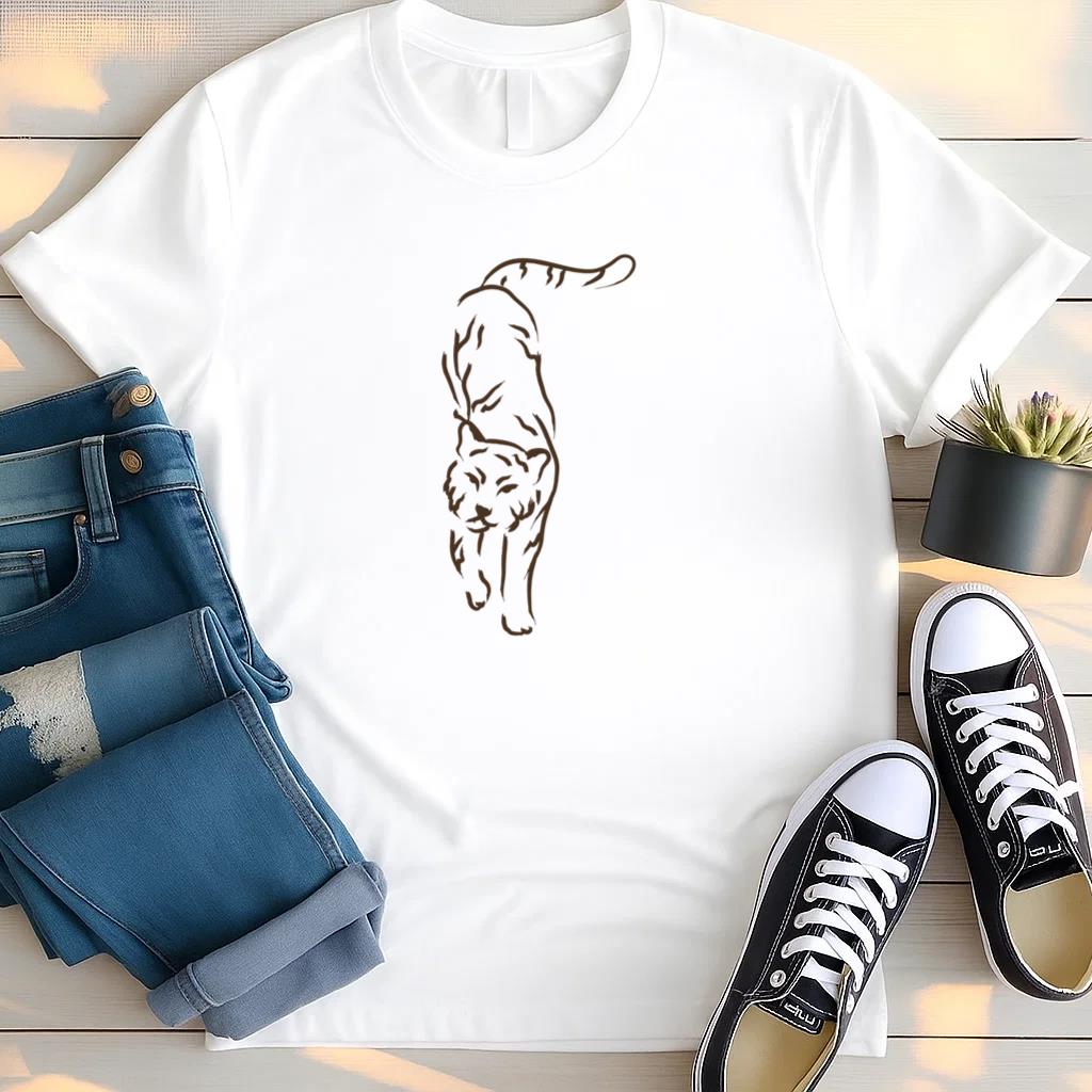 Brown Cat Walking T Shirt