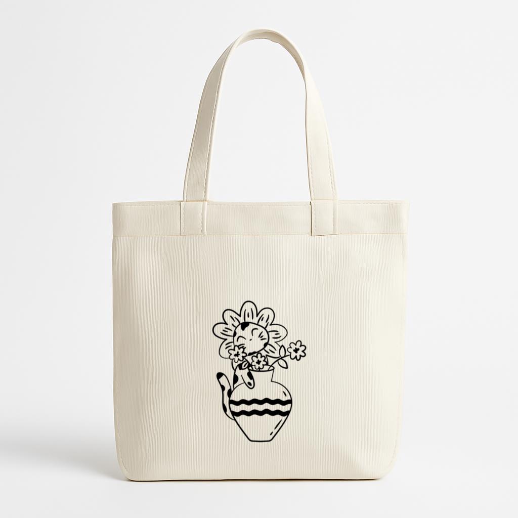 Cat As A Cheerful Flower Canvas Tote Bag