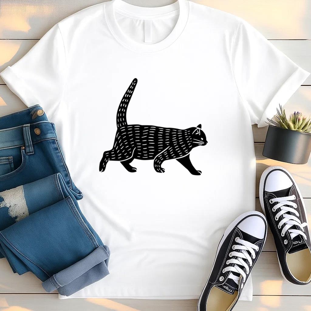 Cat Pet Walking Cut Out T Shirt