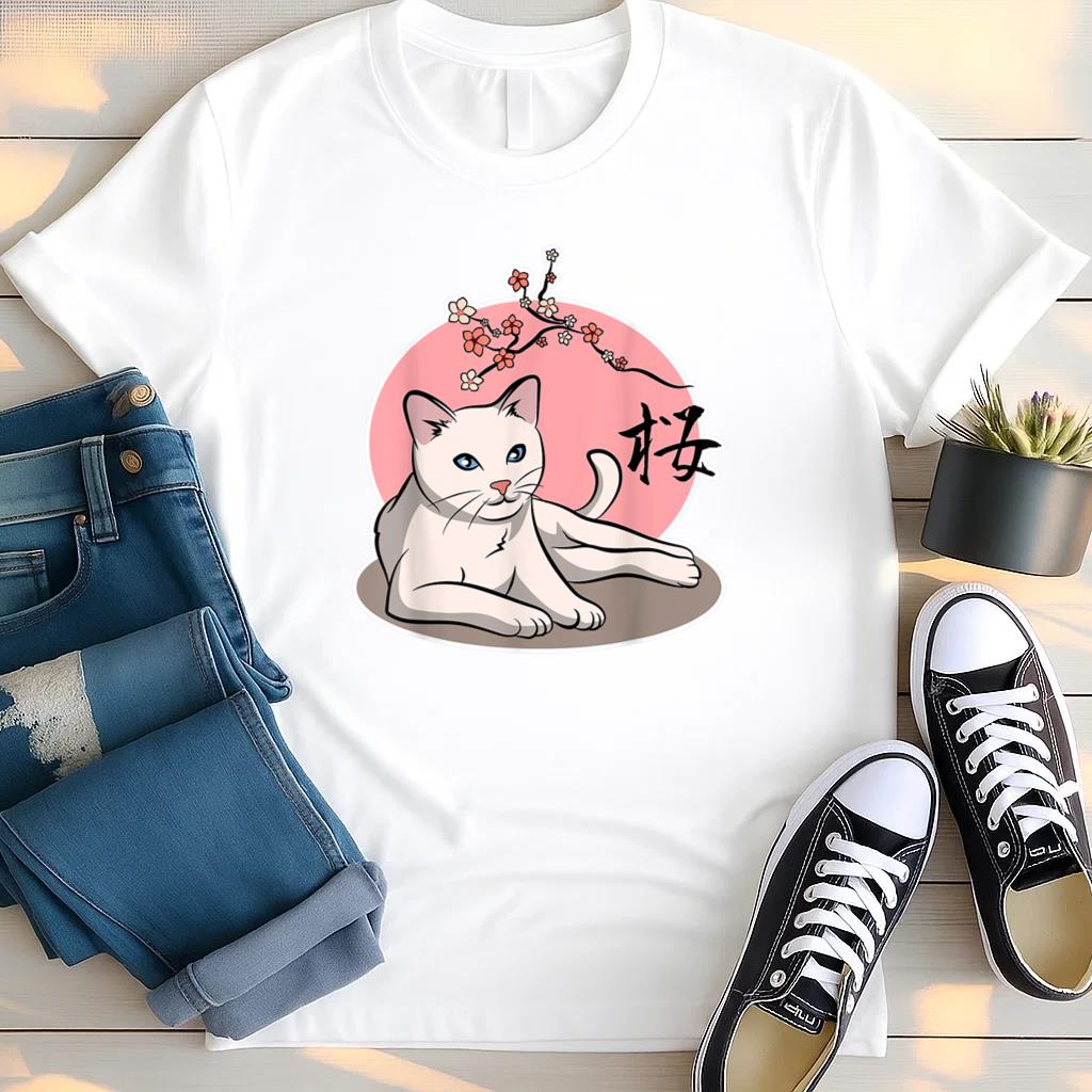 Cat Sakura Cherry Blossoms T Shirt