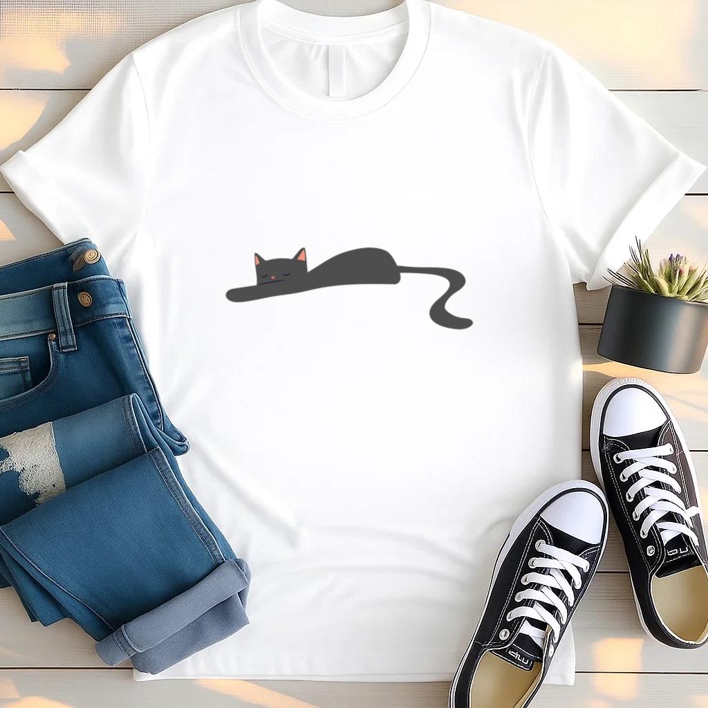 Cat Sleeping Flat T Shirt