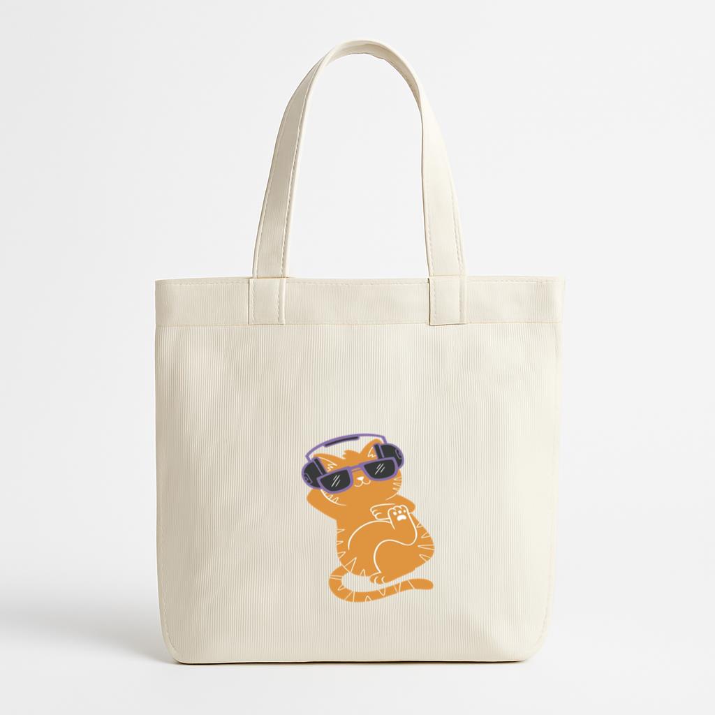 Cat Wearing Headphones And Listening To Music Canvas Tote Bag