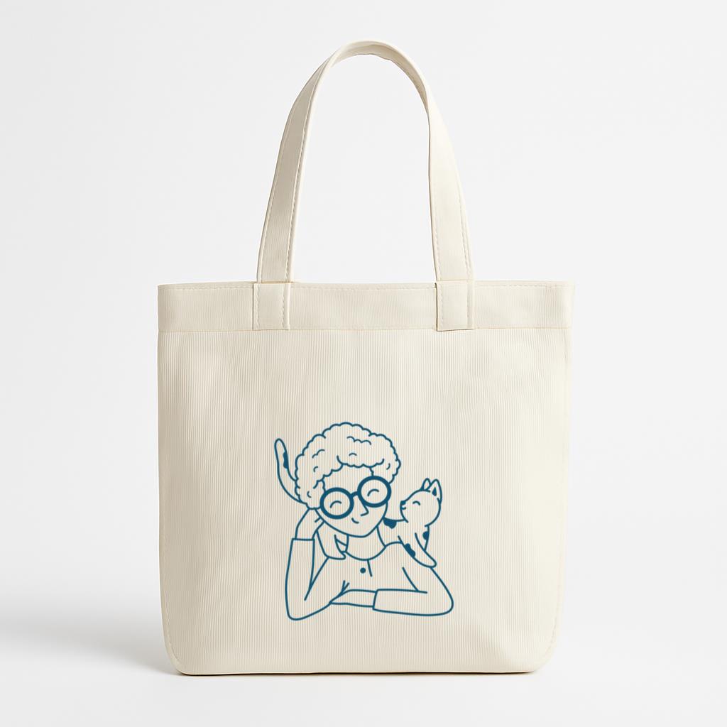 Charming Illustration Of A Person With A Cat Canvas Tote Bag