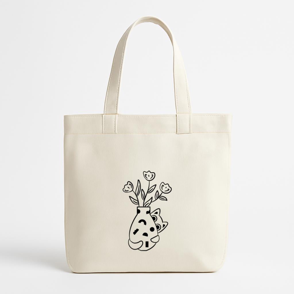 Curious Cat With Floral Vase Canvas Tote Bag