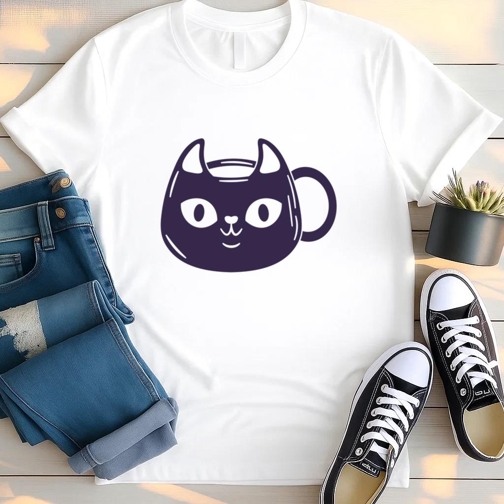 Cute Cat Cup Design T Shirt