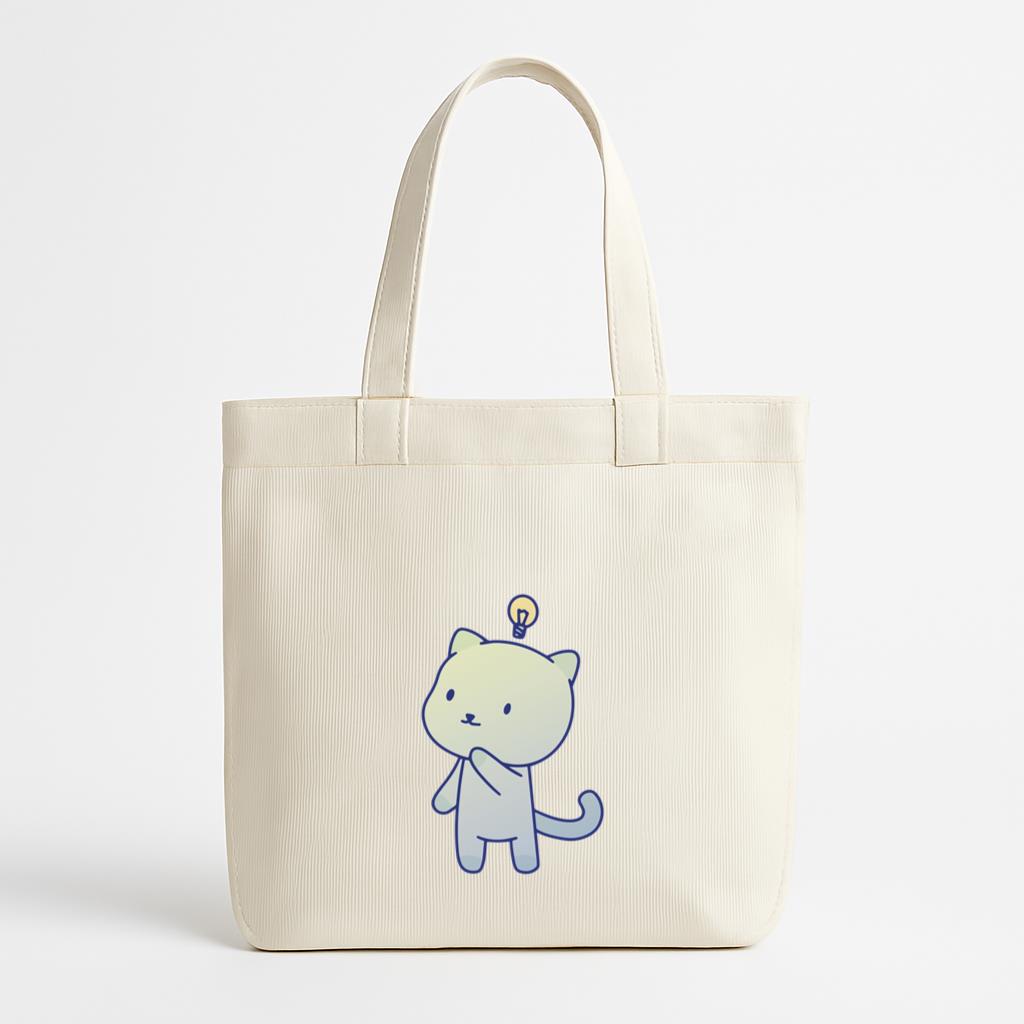 Cute Cat With Lightbulb Canvas Tote Bag