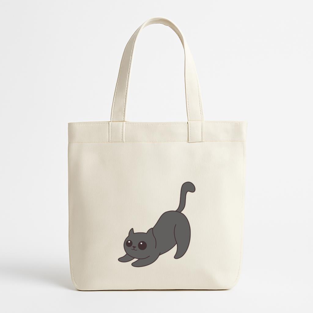 Cute Crouching Cat Canvas Tote Bag