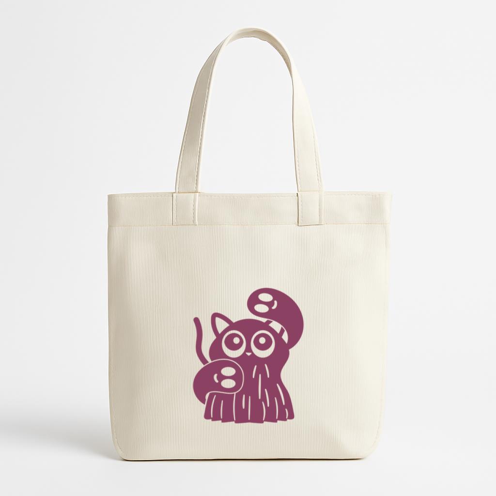 Cute Purple Cat With Ghosts Canvas Tote Bag