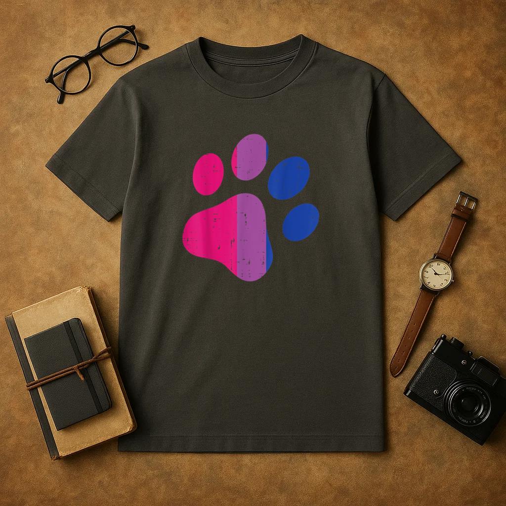Dog Paw Print LGBTQ Bisexual Flag T-Shirt