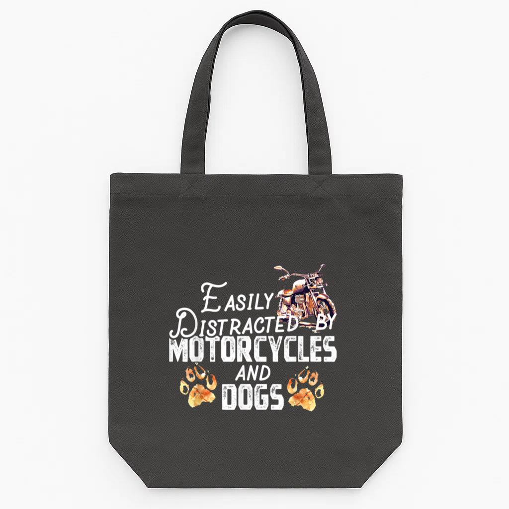Easily Distracted By Motorcycles And Dogs Tote Canvas Bag