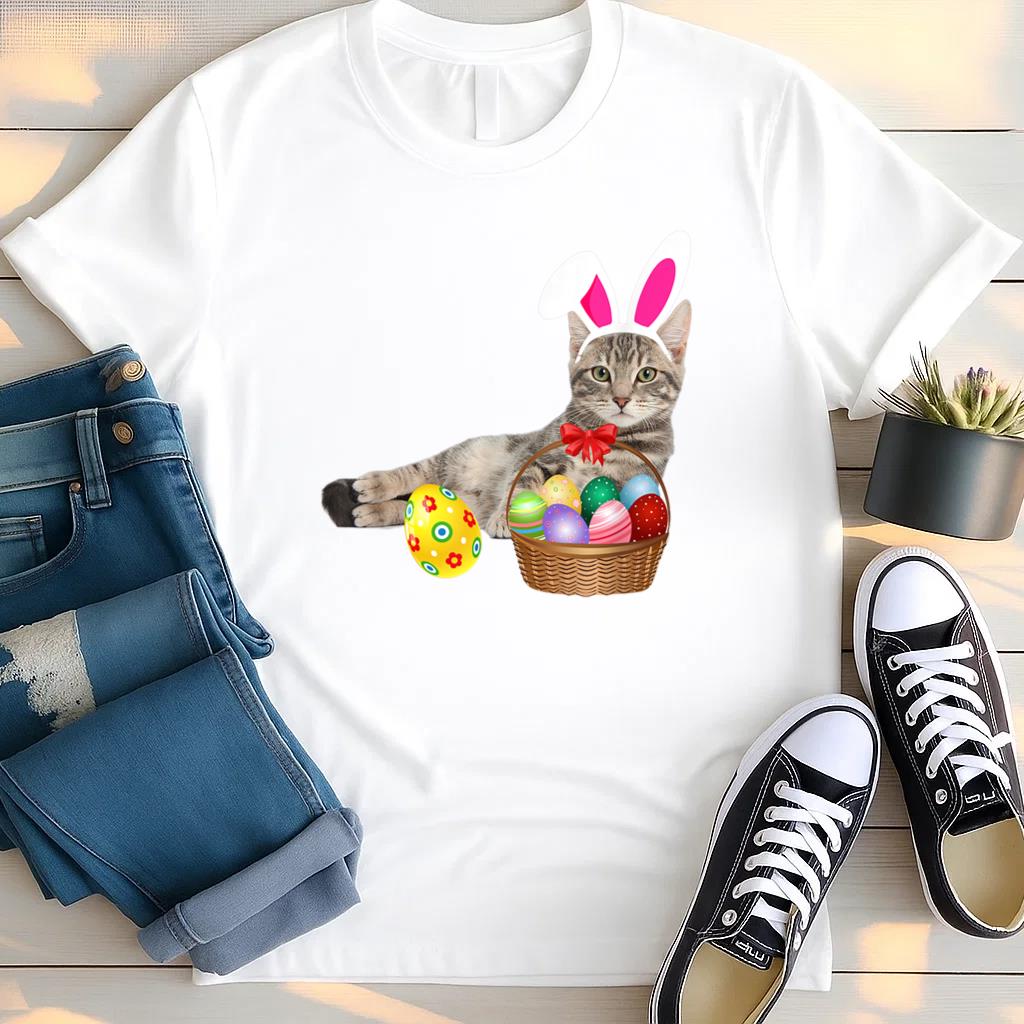 Easter Cat Funny Bunny Ears Eggs T Shirt