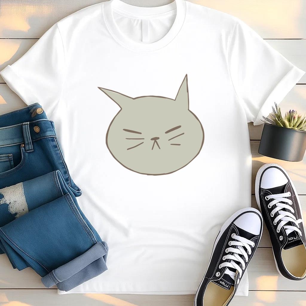 Gray Doodle Angry Cat T Shirt