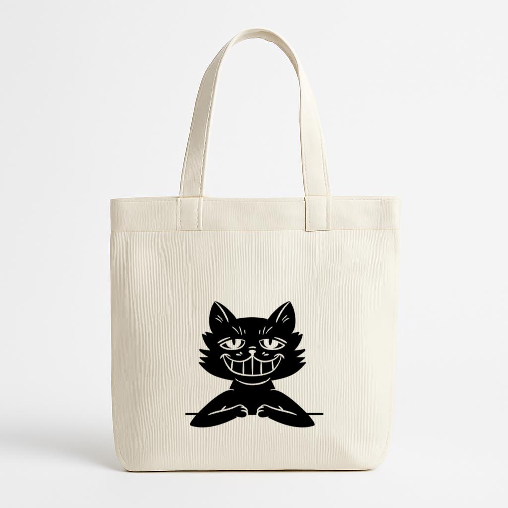 Grinning Cat With Sly Expression Canvas Tote Bag