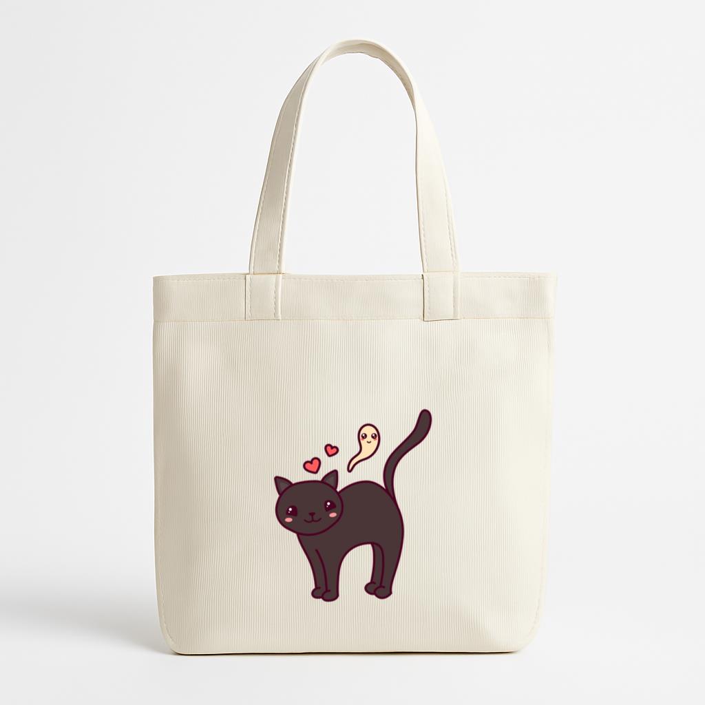 Halloween Kawaii Black Cat Canvas Tote Bag