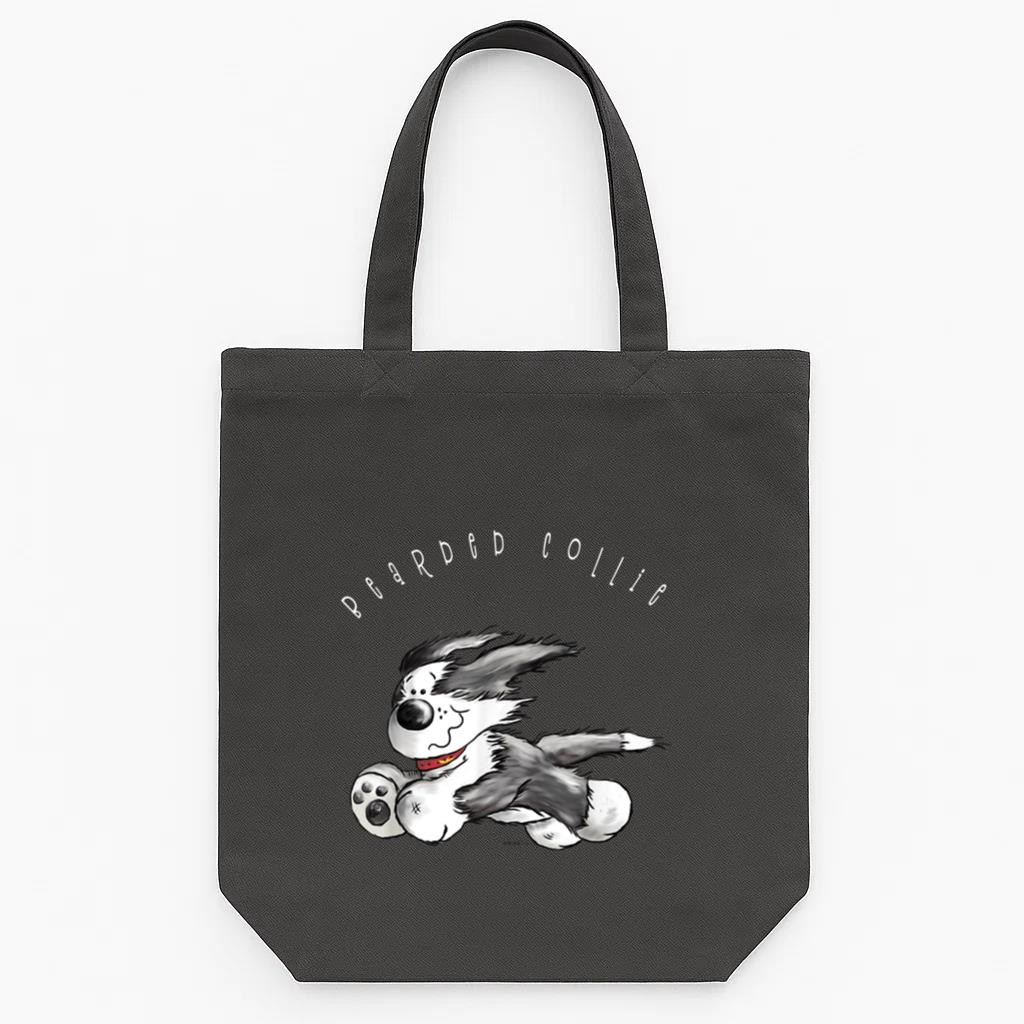 Happy Bearded Collie Dog Tote Canvas Bag