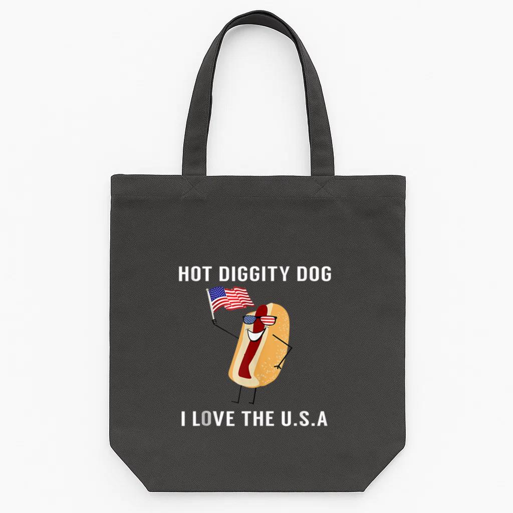 Hot Diggity Dog I Love USA Tote Canvas Bag