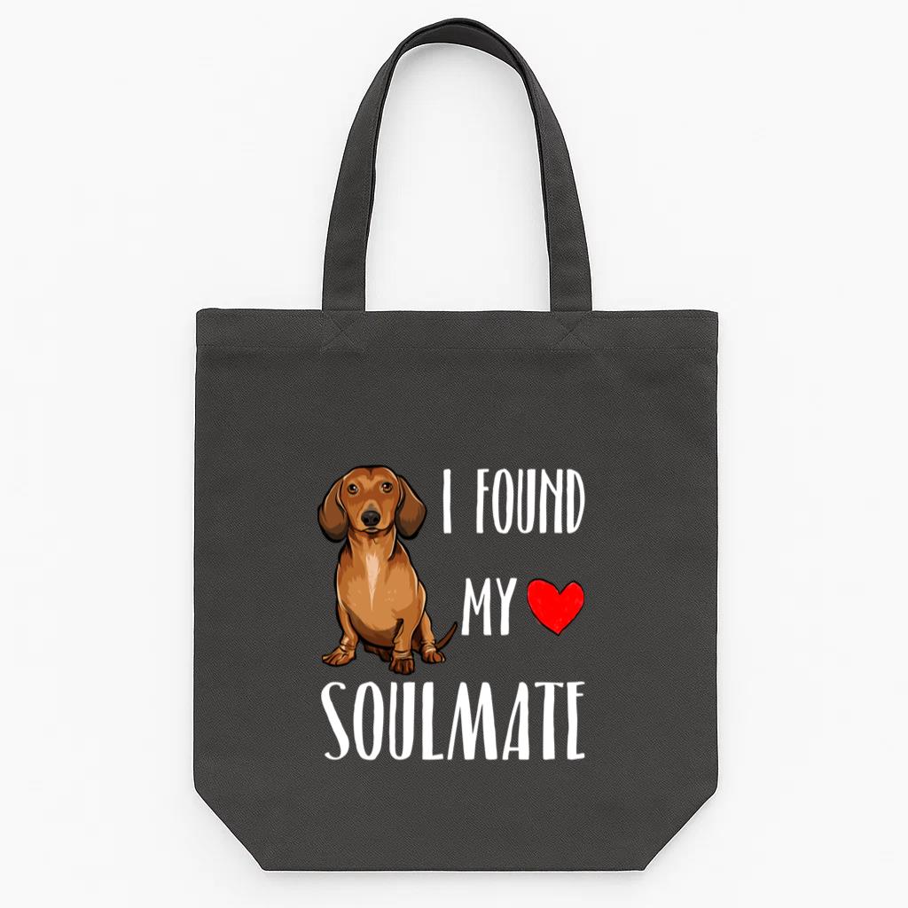 I Found My Soulmate Brown Dachshund Dog Tote Canvas Bag