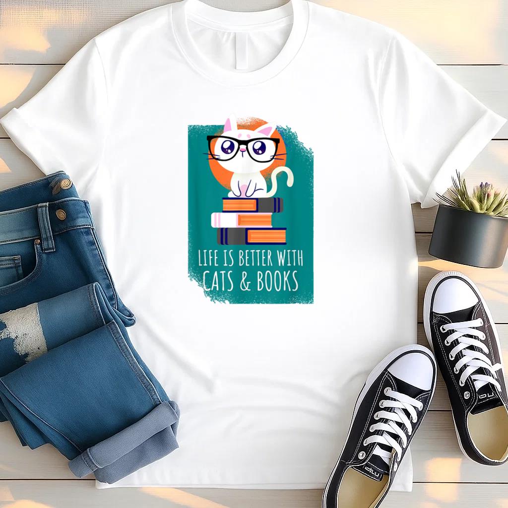 Life Is Better With Cats And Books T Shirt
