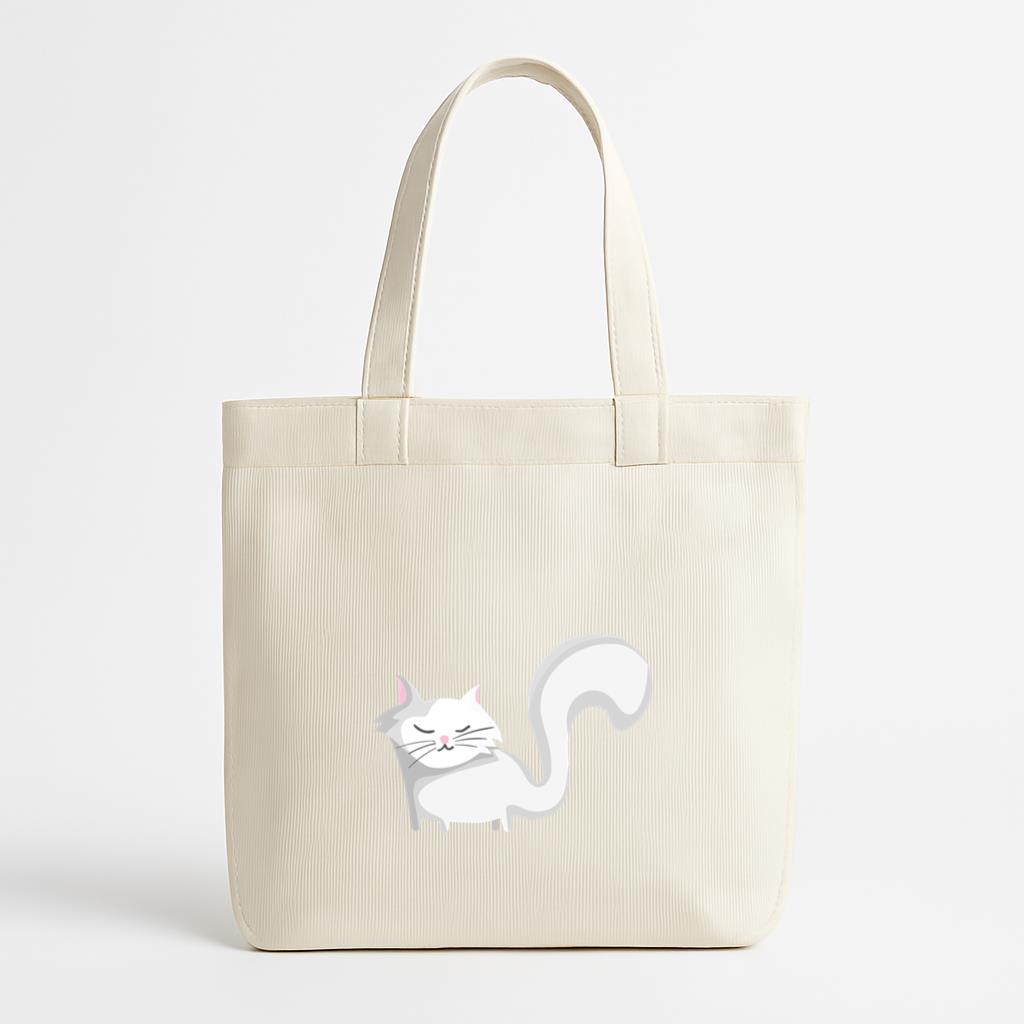 Long Tail Cat Illustration Canvas Tote Bag