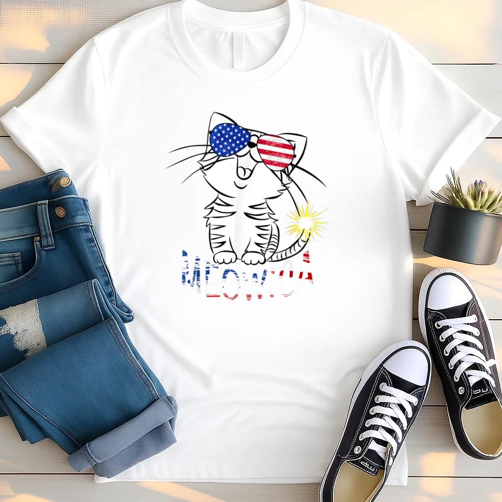 Meowica American Patriotic Flag Cat T Shirt
