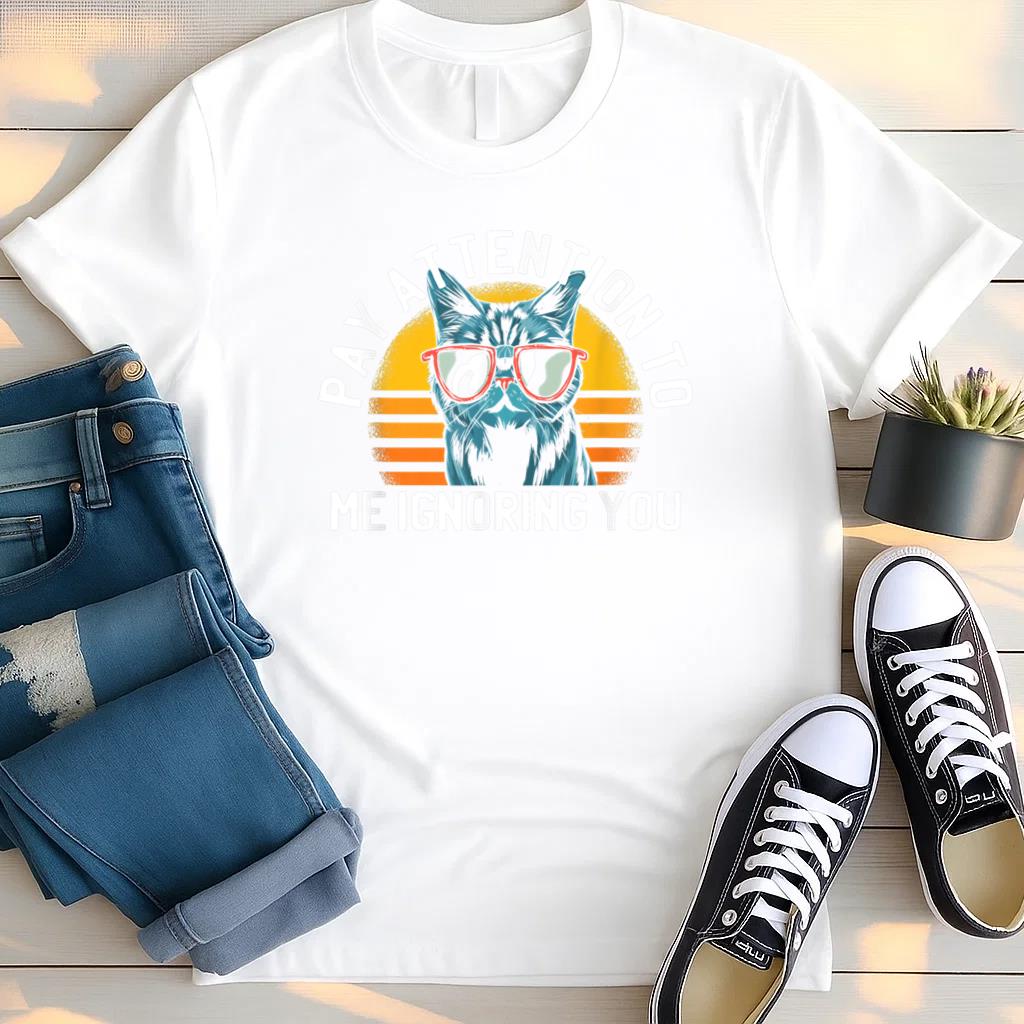 Pay Attention To Me Ignoring You Vintage Sunset Black Cat T Shirt