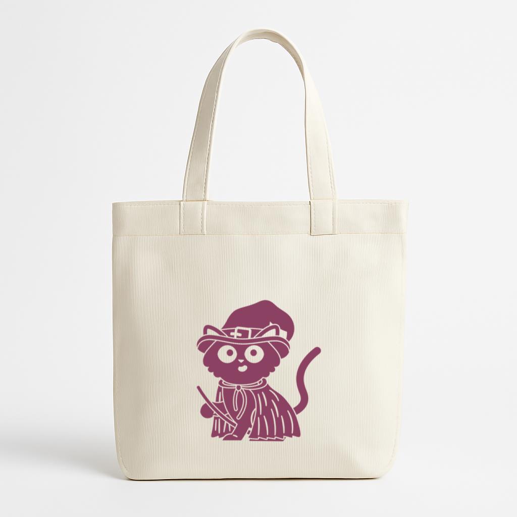 Purple Cat With Witchs Hat And Broom Canvas Tote Bag