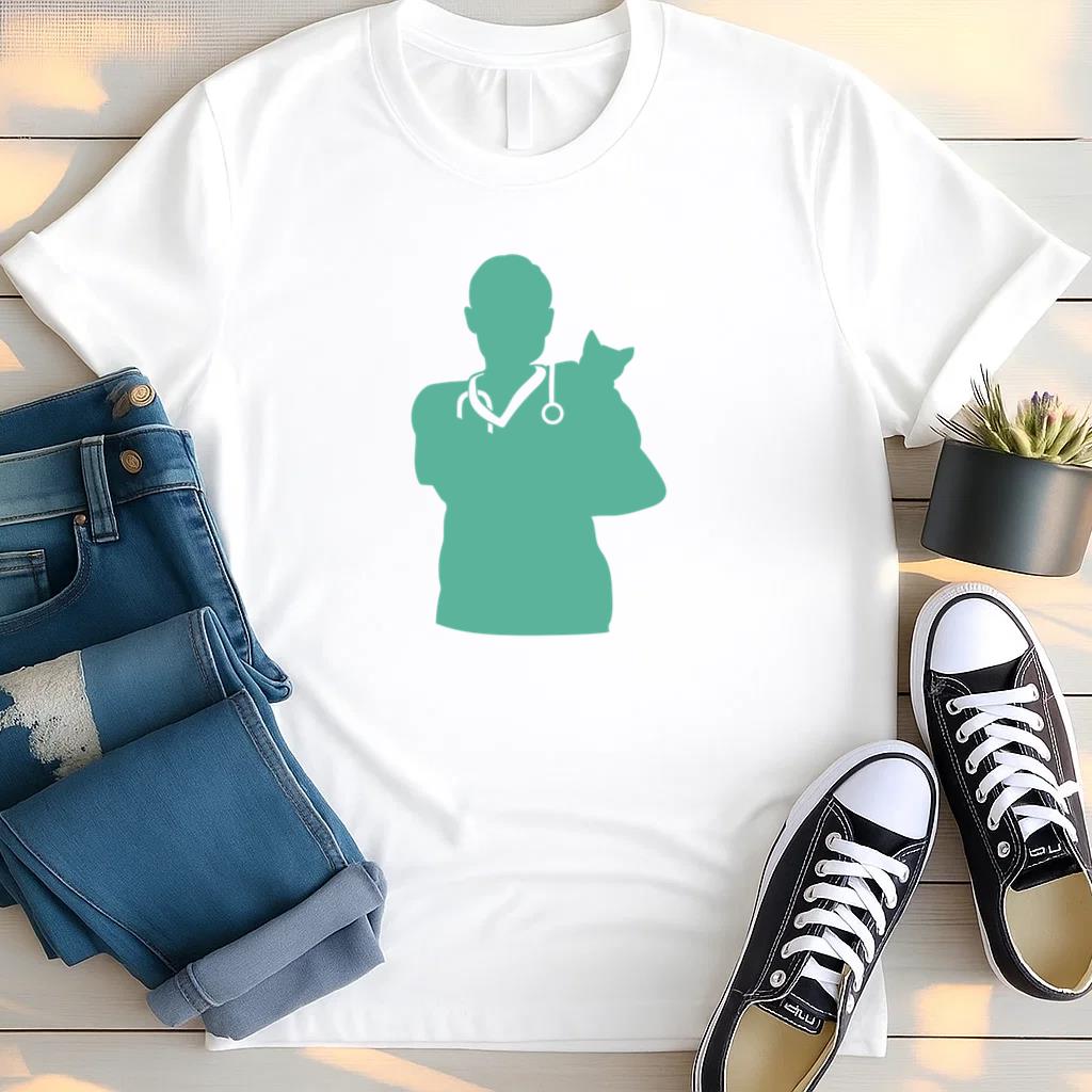 Silhouette Of A Veterinarian Holding A Cat T Shirt